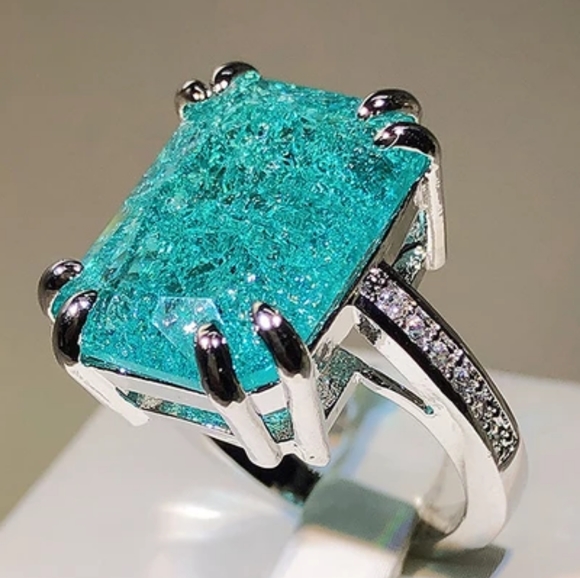 Brazilian raw Paraiba Tourmaline ring in sterling silver setting size 7 - Picture 2 of 3